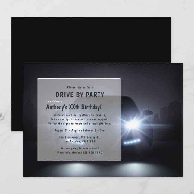 Night Time Drive By Birthday Party Invitation (Front/Back)