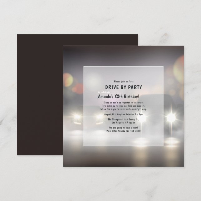Night Time Drive By Birthday Party Invitation (Front/Back)