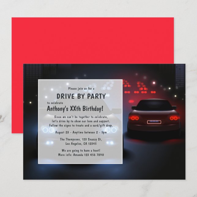 Night Time Drive By Birthday Party Invitation (Front/Back)