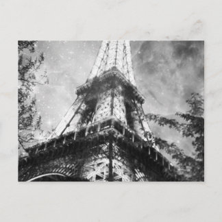 Night time Eiffel Tower, Black and White Postcard