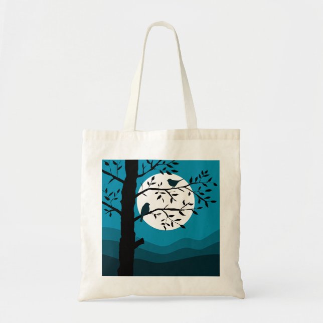 Night Time Full Moon with Birds Tote Bag (Front)