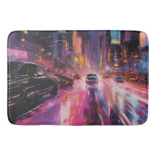 Night time Highway in Vibrant Cityscape Bath Mat
