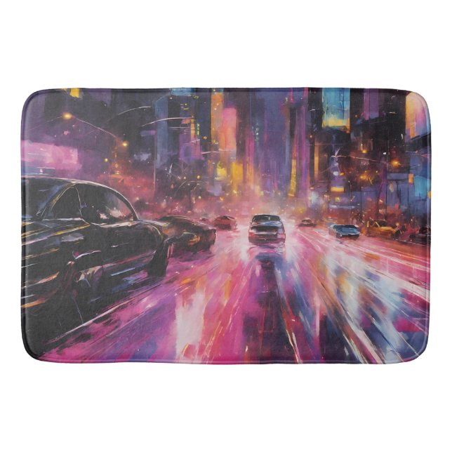 Night time Highway in Vibrant Cityscape Bath Mat (Front)