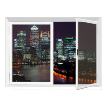 Night Time London City View Fake Window