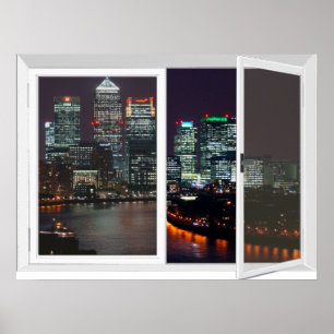 Night Time London City View Fake Window Poster