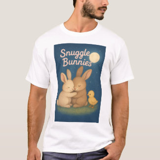 Night time scene of two cartoon style bunnies T-Shirt