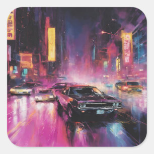 Night-time Street Racing in Vibrant City Square Sticker