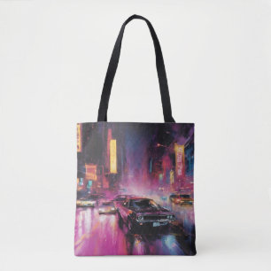 Night-time Street Racing in Vibrant City Tote Bag