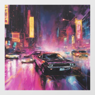Night-time Street Racing in Vibrant City Window Cling