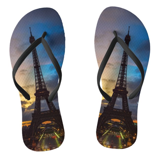 Night to Day over Eiffel tower from Trocadero Flip Flops (Footbed)