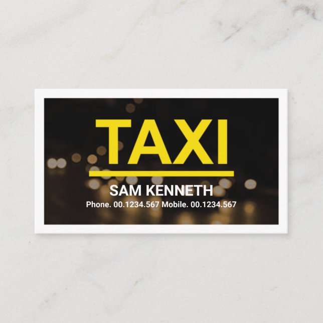 Night Traffic Lights Bokeh Taxi Driver Transport Business Card (Front)