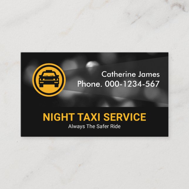 Night Traffic Lights Taxi Service Business Card (Front)