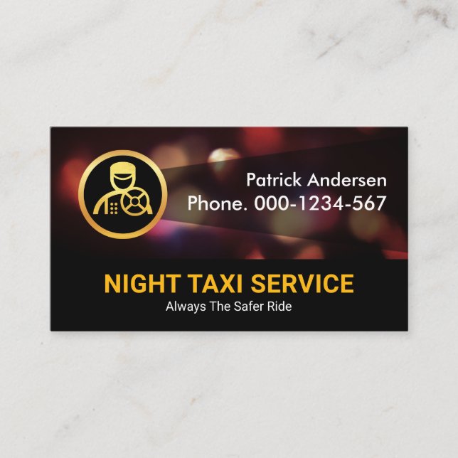 Night Traffic Lights Taxi Service Business Card (Front)