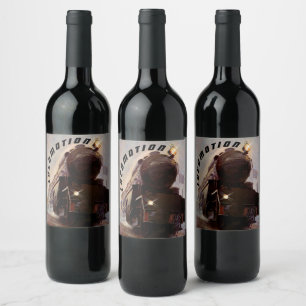 Night Train Engine Evening Locomotion Railroad Wine Label