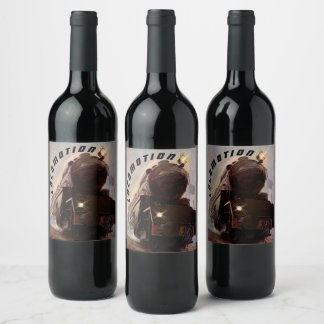 Night Train Engine Evening Locomotion Railroad Wine Label
