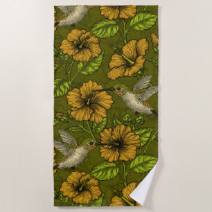 Night tropical garden yellow and green beach towel