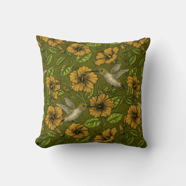 Night tropical garden yellow and green cushion (Front)