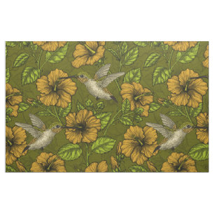 Night tropical garden yellow and green fabric