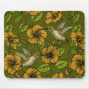 Night tropical garden yellow and green mouse mat