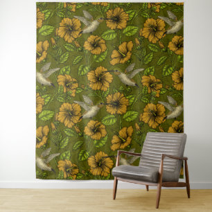 Night tropical garden yellow and green tapestry