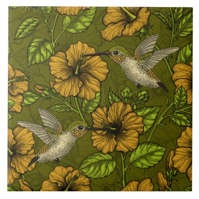 Night tropical garden yellow and green tile (Front)