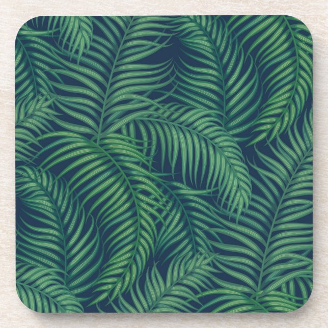 Night tropical palm leaves coaster (Front)