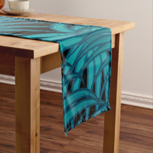 Night tropical palm leaves long table runner