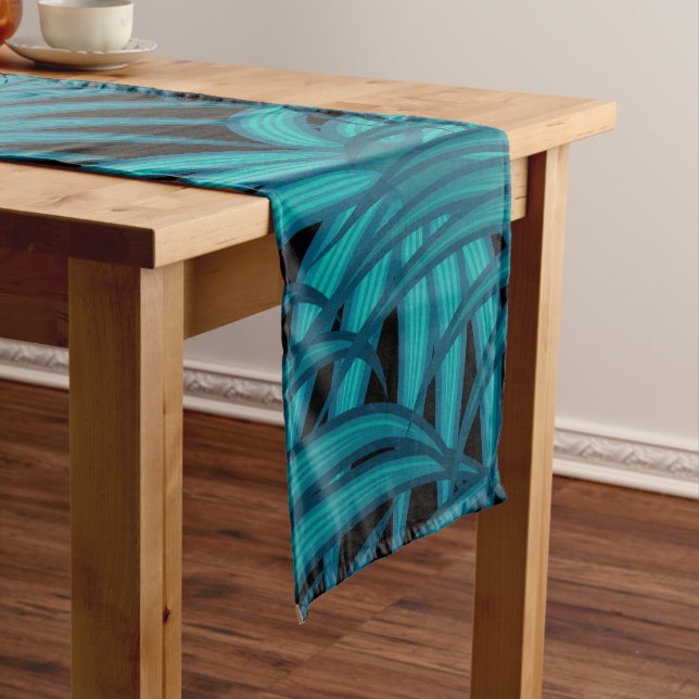 Night tropical palm leaves long table runner (In Situ)