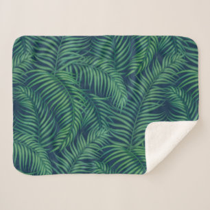 Night tropical palm leaves sherpa blanket