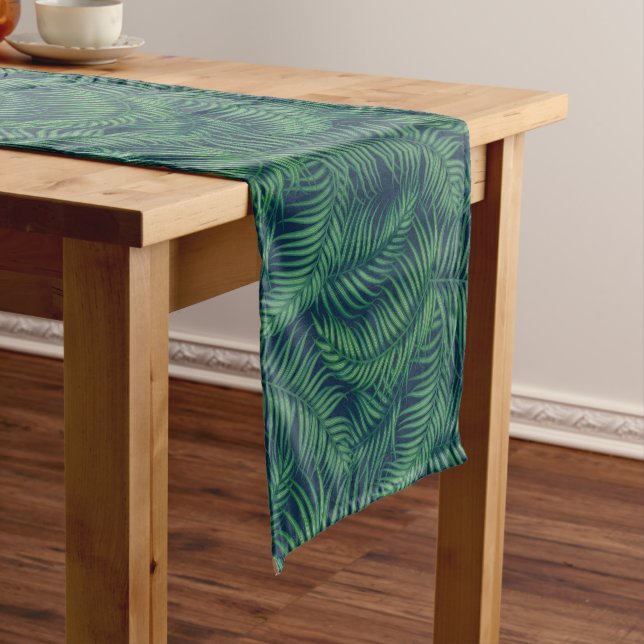 Night Tropical Palm Leaves short table runner (In Situ)