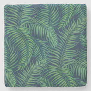 Night tropical palm leaves stone coaster