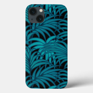 Night Tropical Teal Palm Leaves iPhone 13 Case
