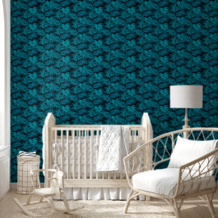 Night Tropical Teal Palm Leaves Wallpaper