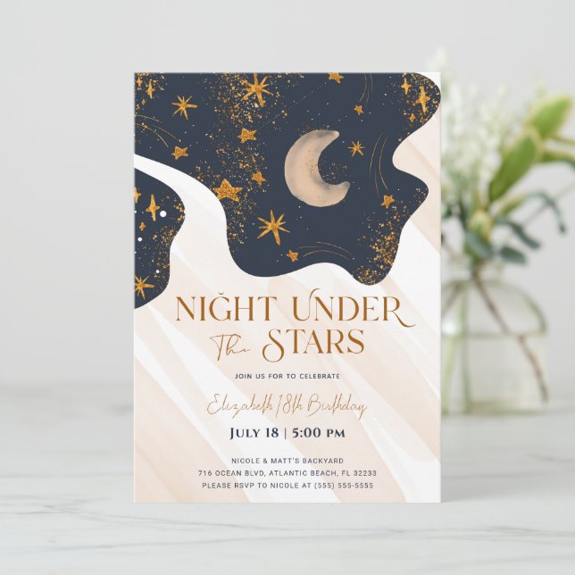 Night Under The Stars Birthday Invitation (Standing Front)