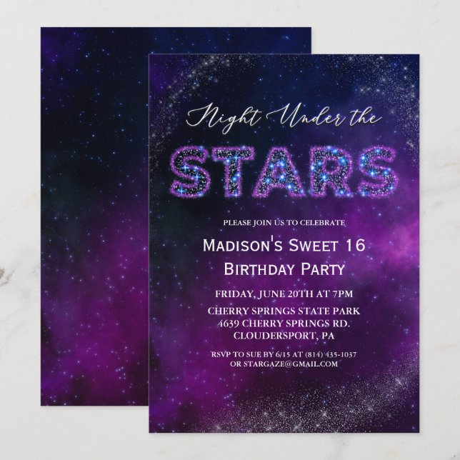 Night Under the Stars Birthday Invitation (Front/Back)