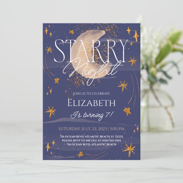Night Under The Stars Birthday Invitation (Standing Front)