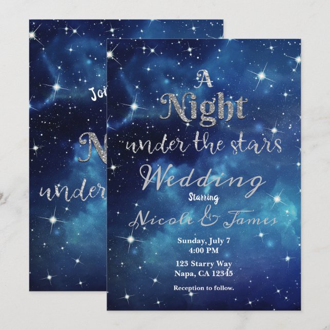 Night Under the Stars Blue Starry Sky Wedding Invi Invitation (Front/Back)