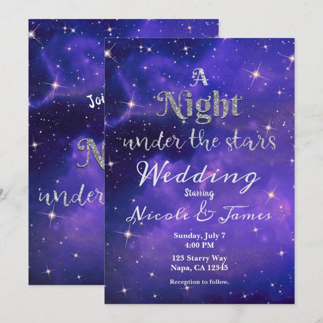Night Under the Stars Purple Starry Sky Wedding  Invitation (Front/Back)
