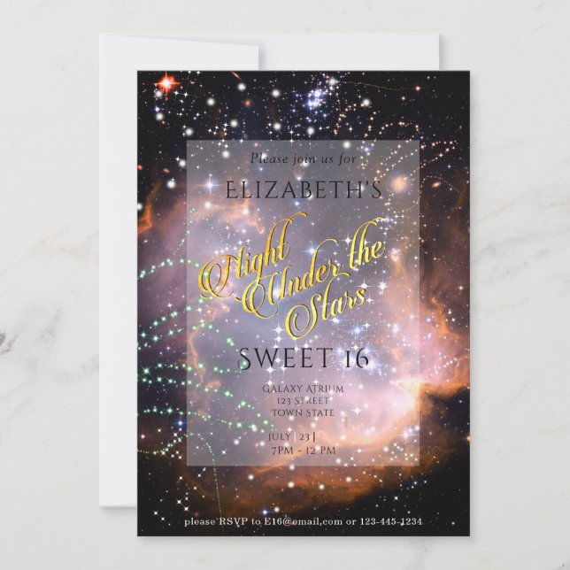 Night Under the Stars Sweet 16 Purple OrangeGalaxy Invitation (Front)