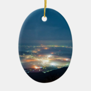 Night View Aso Night Sea Of Clouds Japan Kumamoto Ceramic Tree Decoration