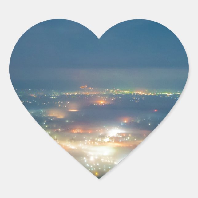 Night View Aso Night Sea Of Clouds Japan Kumamoto Heart Sticker (Front)