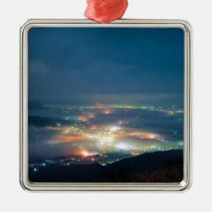 Night View Aso Night Sea Of Clouds Japan Kumamoto Metal Tree Decoration