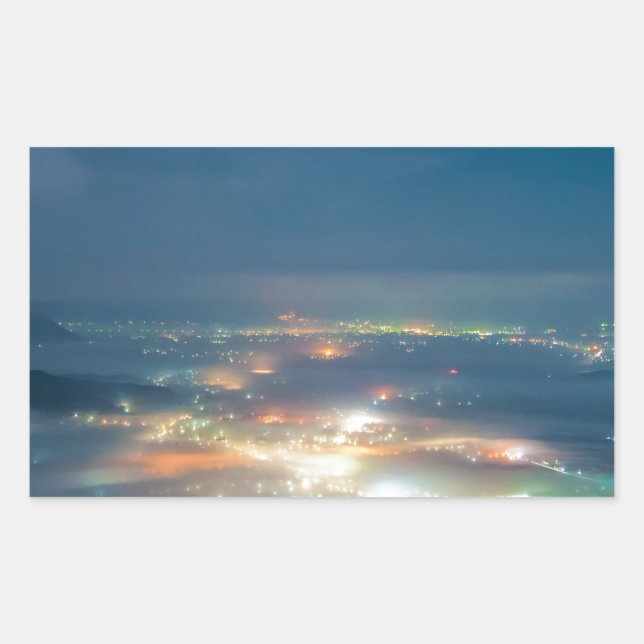 Night View Aso Night Sea Of Clouds Japan Kumamoto Rectangular Sticker (Front)