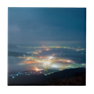 Night View Aso Night Sea Of Clouds Japan Kumamoto Tile