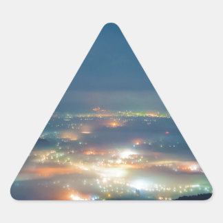 Night View Aso Night Sea Of Clouds Japan Kumamoto Triangle Sticker