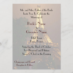 Night View Eiffel Tower Wedding Invitation