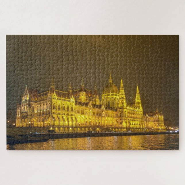Night View, Hungarian Parliament, Budapest Hungary Jigsaw Puzzle (Horizontal)