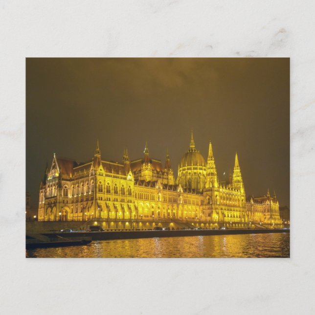Night View, Hungarian Parliament, Budapest Hungary Postcard (Front)