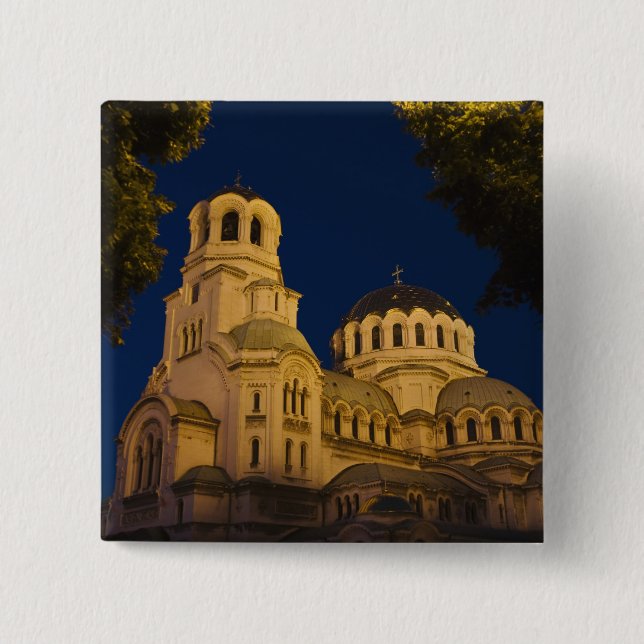 Night view of Alexander Nevski Cathedral 15 Cm Square Badge (Front)