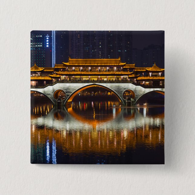 Night View of Anshun Bridge 15 Cm Square Badge (Front)
